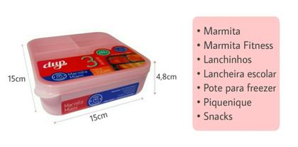 Imagem de Pote Hermético com 3 divisórias Marmita Miami DUP 700ml Livre de BPA Freezer Micro-ondas Papinha