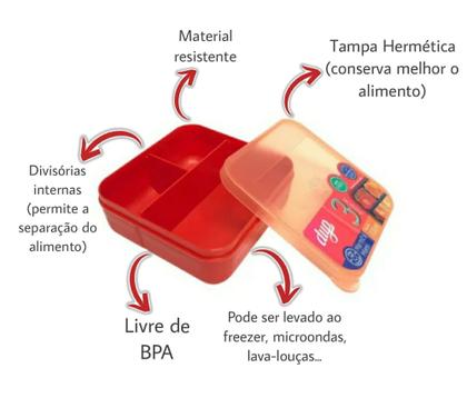 Imagem de Pote Hermético com 3 divisórias Marmita Miami DUP 700ml Livre de BPA Freezer Micro-ondas Papinha