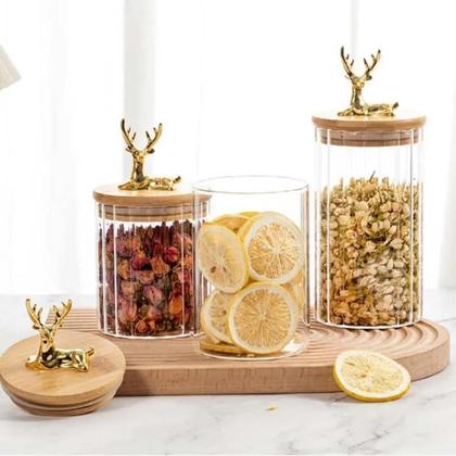 Imagem de Pote Hermetico Com Tampa Bambu E Vidro Kit 3 Potes Matimento