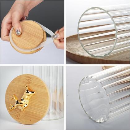 Imagem de Pote Hermetico Com Tampa Bambu E Vidro Kit 3 Potes Matimento