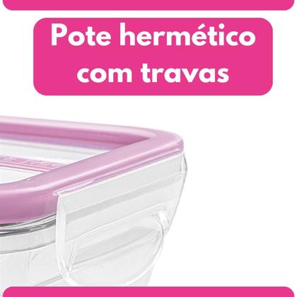 Imagem de Pote Hermético com Travas 1,4L Modular Sanremo Freshy Rosa Fitness Academia Marmita Cozinha Alimento