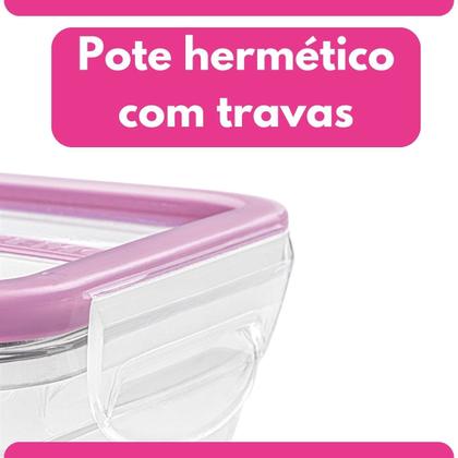 Imagem de Pote Hermético com Travas 820ml Modular Sanremo Freshy Rosa Fitness Academia Marmita Cozinha