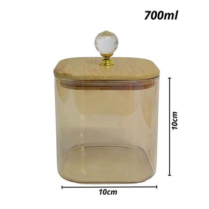 Imagem de Pote Hermético de Vidro 700ml Quadrado Âmbar com Tampa de Bambu