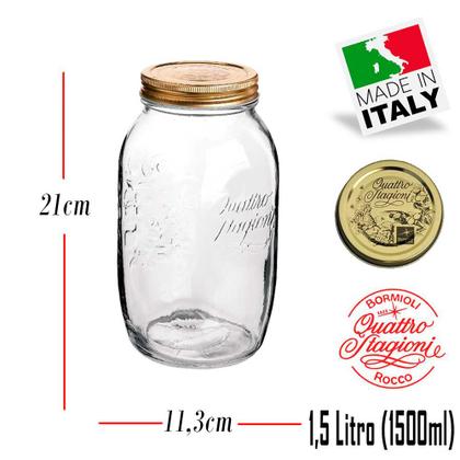 Imagem de Pote hermético grande Quattro Stagioni 1,5 Litro (1500ml) de vidro Bormioli Rocco para conservação de alimentos