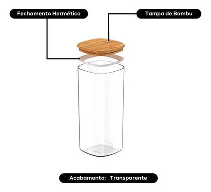 Imagem de Pote Hermético Organizador Tampa De Bambu 1,5l Transparente