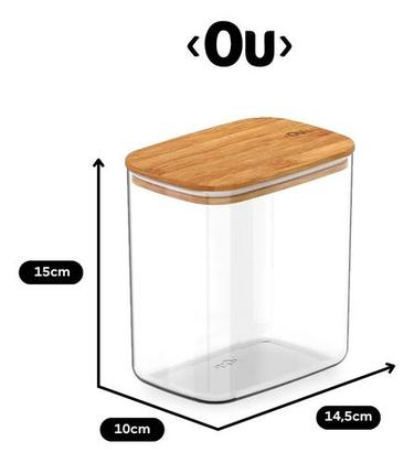 Imagem de Pote Hermético Organizador Tampa De Bambu Transparente 1,5L