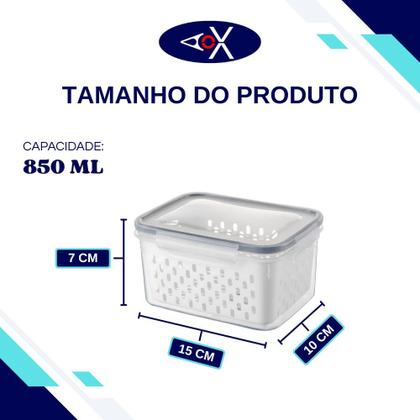 Imagem de Pote Hermético Plástico com Cesto Interno Removível e Tampa Vedação para Geladeira Kit 3 Peças