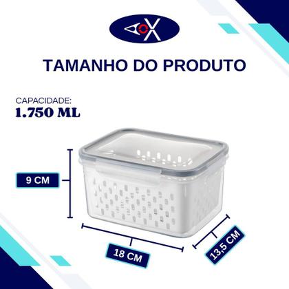 Imagem de Pote Hermético Plástico com Cesto Interno Removível e Tampa Vedação para Geladeira Kit 3 Peças