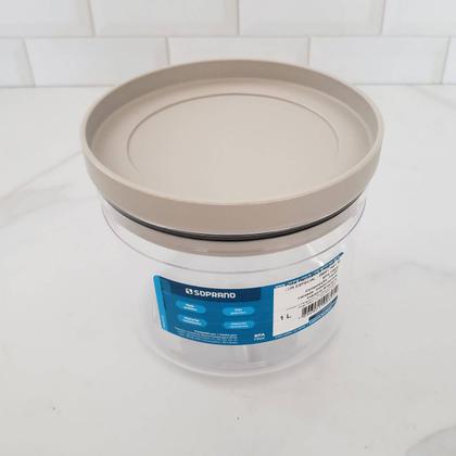 Imagem de Pote Hermético Porta Mantimentos 1 Litro Transparente com Tampa Plástico Soprano Cinza