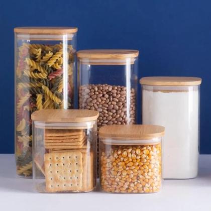 Imagem de Pote Hermético Quadrado de Vidro com Tampa de Bambu 800ML