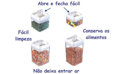 Imagem de Pote Hermetico Vacuo Acrilico Mantimentos Kit C/ 4 - Graos Cereais Vasilha Organizador Cozinha