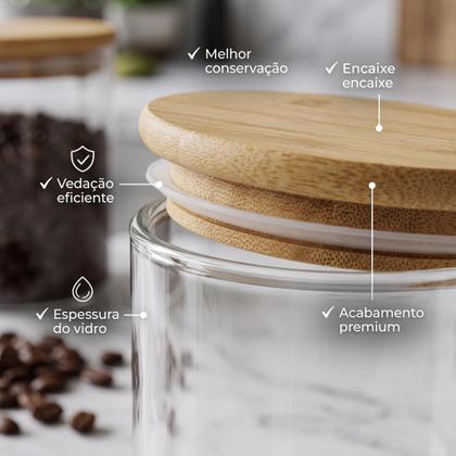 Imagem de Pote Hermético Vidro Borossilicato 800ml Tampa Bambu Vedação Silicone Porta Mantimentos