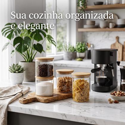 Imagem de Pote Hermético Vidro Borossilicato 800ml Tampa Bambu Vedação Silicone Porta Mantimentos