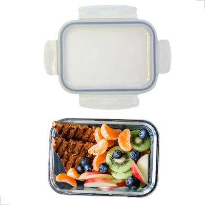 Imagem de Pote Hermético Vidro Retangular 1040ml Marmita Tampa Trava