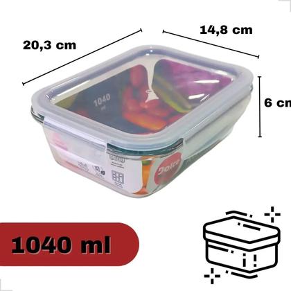 Imagem de Pote Hermético Vidro Retangular 1040ml Marmita Tampa Trava