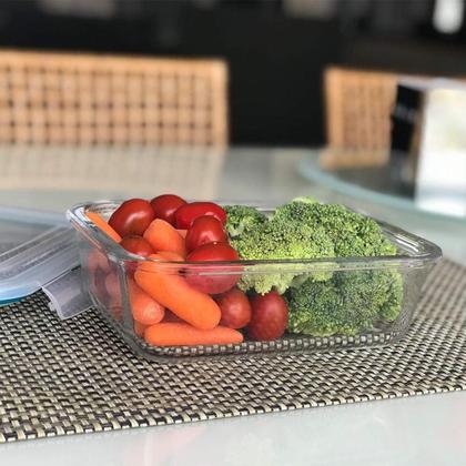 Imagem de Pote Hermético Vidro Retangular 1040ml Marmita Tampa Trava