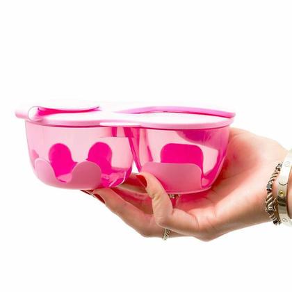 Imagem de Pote Infantil Rosa com Divisória, Tampa e Colher Clingo