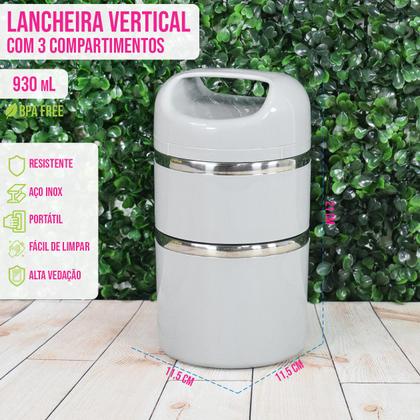 Imagem de Pote Lancheira Marmita 3 Compartimentos Vertical Tampa Alça