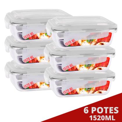Imagem de Pote Mantimento Alimentos 1520ml Vidro Tampa Não Vaza - 6 Un