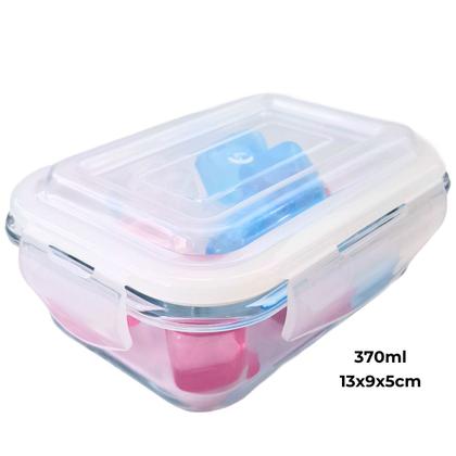 Imagem de Pote Marmita de Vidro Pequeno Quadrado Hermético Vedado Não Vaza c/ Tampa e Trava 370ml