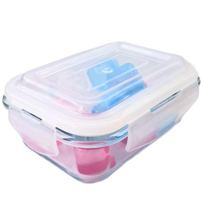 Imagem de Pote Marmita de Vidro Pequeno Quadrado Hermético Vedado Não Vaza c/ Tampa e Trava 370ml