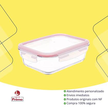 Imagem de Pote Marmita de Vidro Retangular Transparente Hermética 1L com Trava Invicta
