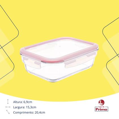 Imagem de Pote Marmita de Vidro Retangular Transparente Hermética 1L com Trava Invicta