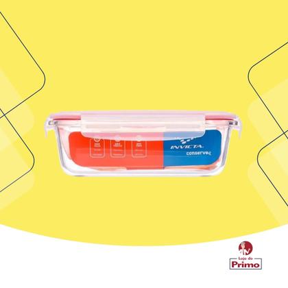 Imagem de Pote Marmita de Vidro Retangular Transparente Hermética 1L com Trava Invicta