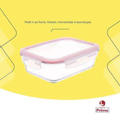 Imagem de Pote Marmita de Vidro Retangular Transparente Hermética 1L com Trava Invicta
