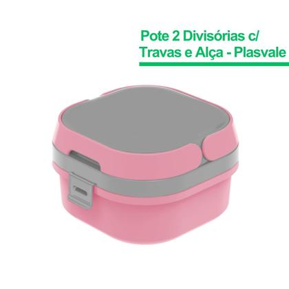 Imagem de Pote Marmita Fit Com 2 Divisórias C/ Tampa Hermético Trava Alça