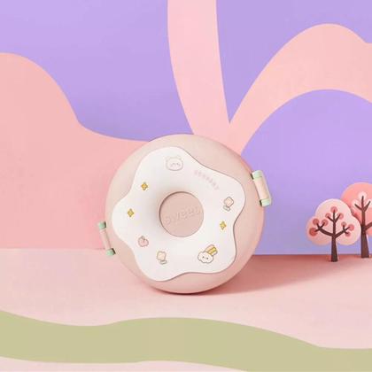 Imagem de Pote Marmita Lancheira Infantil Com Divisória Donuts e Talheres