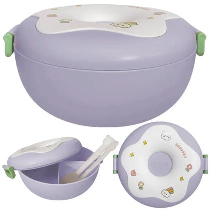 Imagem de Pote Marmita Lancheira Infantil Com Divisória Donuts e Talheres