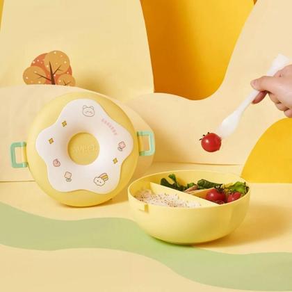 Imagem de Pote Marmita Lancheira Infantil Com Divisória Donuts e Talheres