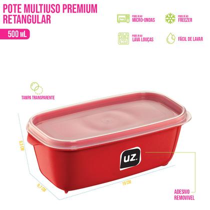 Imagem de Pote Multiuso Premium Retangular 500 mL Armazenamento Alimentos Prático Polipropileno Livre de BPA Resistente Micro-ondas Freezer