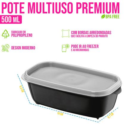 Imagem de Pote Multiuso Premium Retangular 500 mL Armazenamento Alimentos Prático Polipropileno Livre de BPA Resistente Micro-ondas Freezer