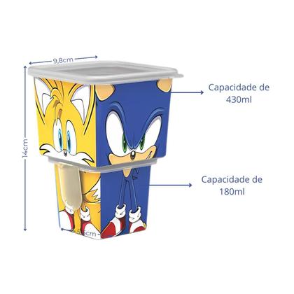 Imagem de Pote Organizador Duplo Lancheira Infantil Marmita Porta Lanche Escola Multiuso