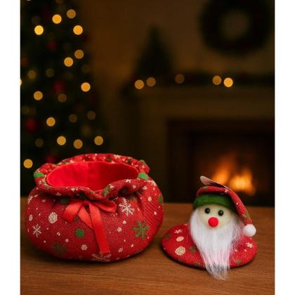 Imagem de Pote Pano Rosto Noel Com Tampa Em Poliéster 10X8Cm Enfeite