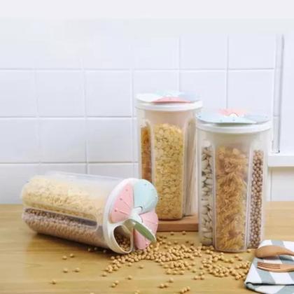 Imagem de Pote para Armazenamento de Alimentos Capacidade para 1,8 Litros com 04 Divisões Livre de BPA Arroz Feijão Macarrão Café Açúcar Grãos Cerais