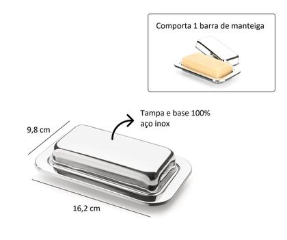 Imagem de Pote Para Manteiga Mantegueira Base Tampa Inox Organizador Geladeira Mesa Servir Cozinha