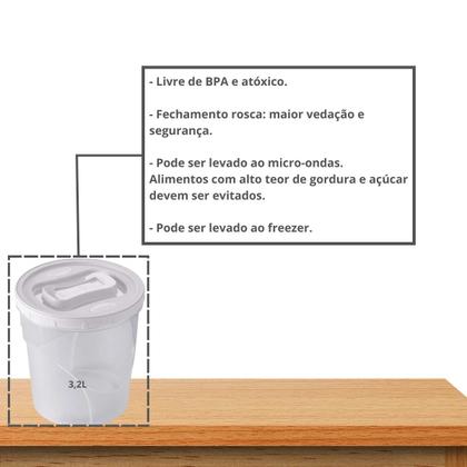 Imagem de Pote Plástico Redondo com Tampa Fechamento Rosca 3,2 L Porta Alimentos Plasutil