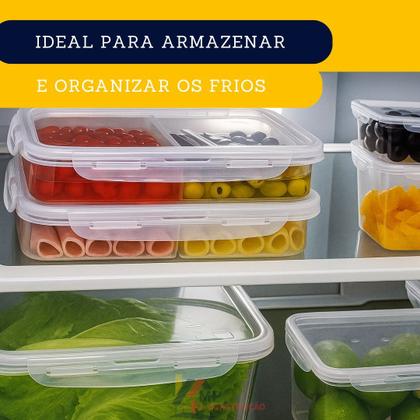Imagem de Pote Porta Frios com Travas Laterais kit 2 Pote Organizador Divisória Presunto e Queijo