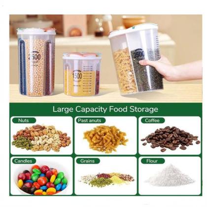 Imagem de Pote porta mantimentos alimentos 1500ml multiuso graos sucrilhos cereal medidor com 3 divisorias