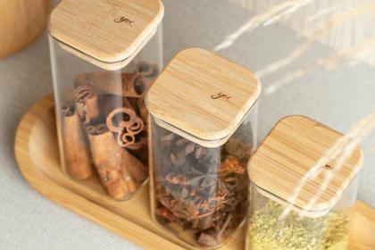 Imagem de Pote Quadrado Hermético De Vidro Borossilicato Com Tampa De Bambu Yoi 2050ml