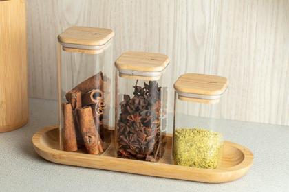 Imagem de Pote Quadrado Hermético De Vidro Borossilicato Com Tampa De Bambu Yoi 2050ml