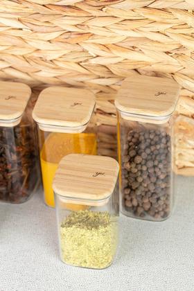 Imagem de Pote Quadrado Hermético De Vidro Borossilicato Com Tampa De Bambu Yoi 2050ml