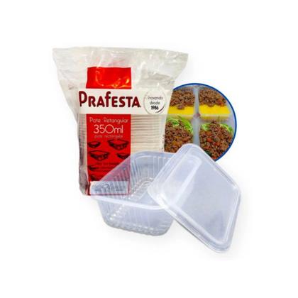 Imagem de Pote Retangular 350ml Marmita Fitness com Tampa Freezer & Micro-ondas Prafesta Caixa 144 Unidades