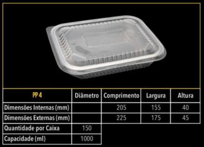 Imagem de Pote retangular PP4 1000 ml c/150 unid. - Starpack - embalagem freezer e microondas (11692)