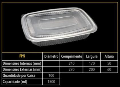 Imagem de Pote retangular PP5 c/tampa 1500 ml 10 unidades - Starpack - embalagem freezer e microondas (16080)