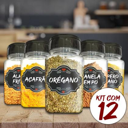 Imagem de Pote Tempero Kit 12 Potes+24 Etiquetas Adesivas Porta Condimento Q170