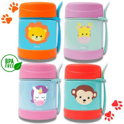 Imagem de Pote Térmico Infantil Animal Fun Buba 320ml com Colher Leve e Seguro para Passeios, Viagens e Escolinha